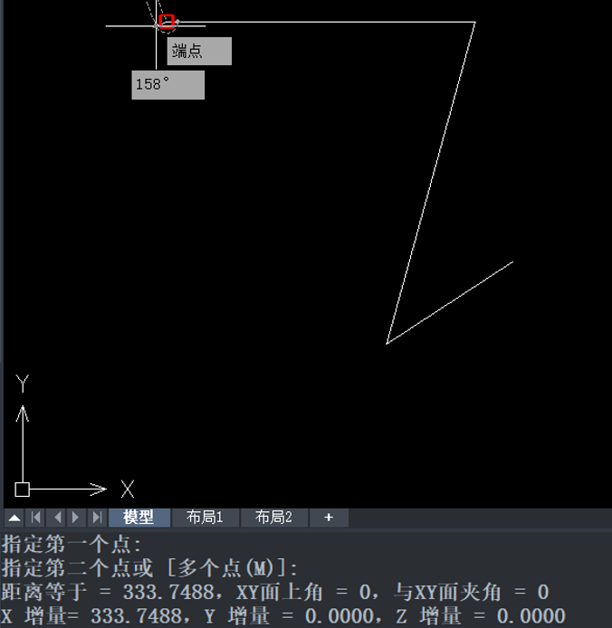 CAD测量两点之间的距离和角度的方法