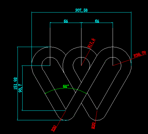 用CAD制作交错重叠的爱心图案