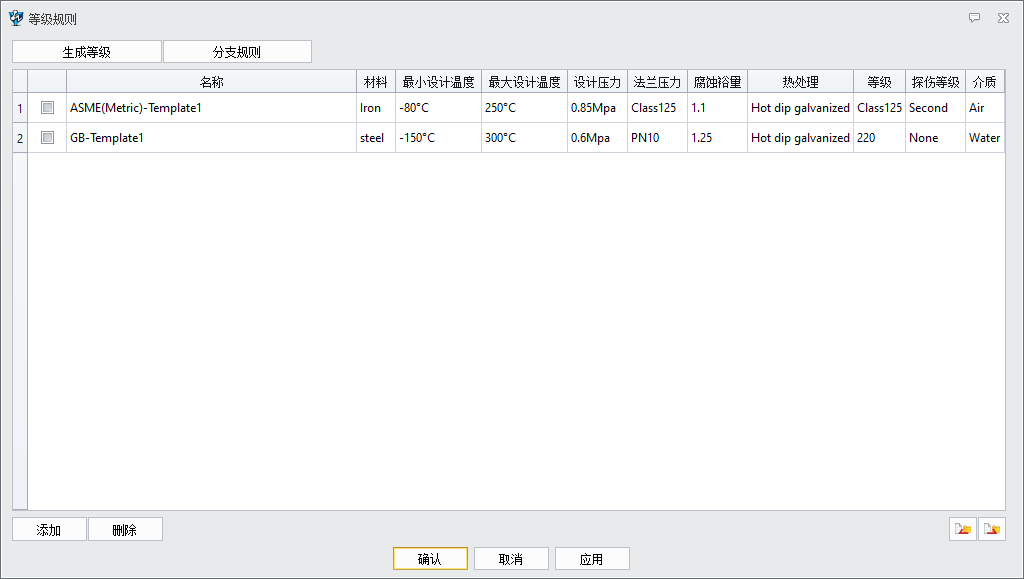 国产三维设计软件添加已有管道等级规则的方法